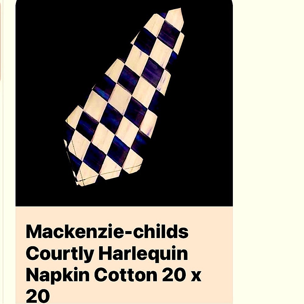 Mackenzie-Childs Courtly Harlequin Check Fabric Napkin  {1} NEW In Pkg 20”x20”Sq